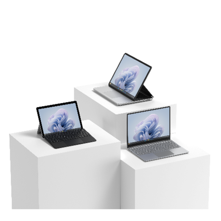 3 Mircrosoft Surface Laptops on display